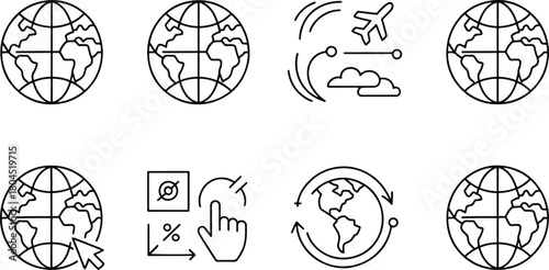 Global Business and Travel Line Art Icons