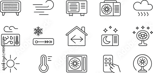 Heating and Cooling System Icons Outline Set