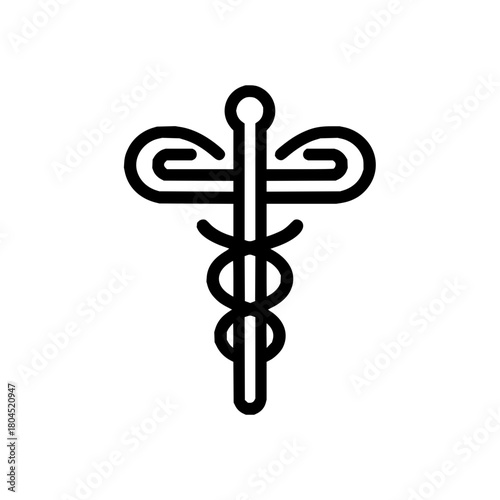 Caduceus medical symbol vector illustration for healthcare and pharmacy logo design template with line art style