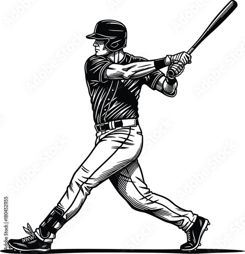 Baseball player swinging bat vector illustration sports equipment art eps silhouette
