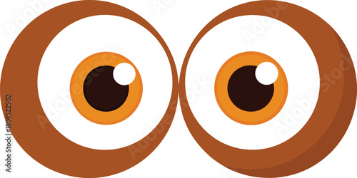Playful cartoon eyes vector, orange irises, brown eyelids, white.
