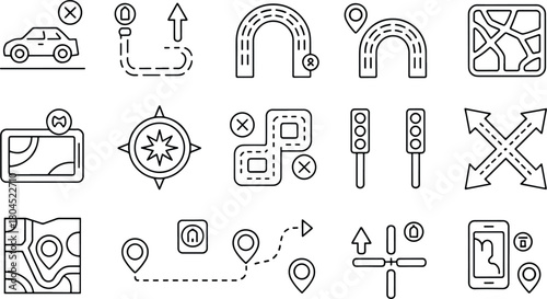 Navigation Icons Set Black Line Style Vector