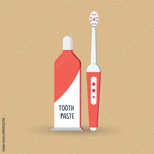 Electronic toothbrush with toothpaste, ideal for dental clinics, oral hygiene promotions, healthcare banners, educational materials, and advertising related to dental care and tooth protection.