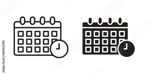 Calendar clock icon symbol. Illustration for web and mobile app. Line and solid style