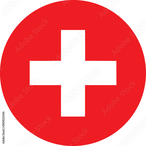 Emergency care and medical assistance symbol with red circle