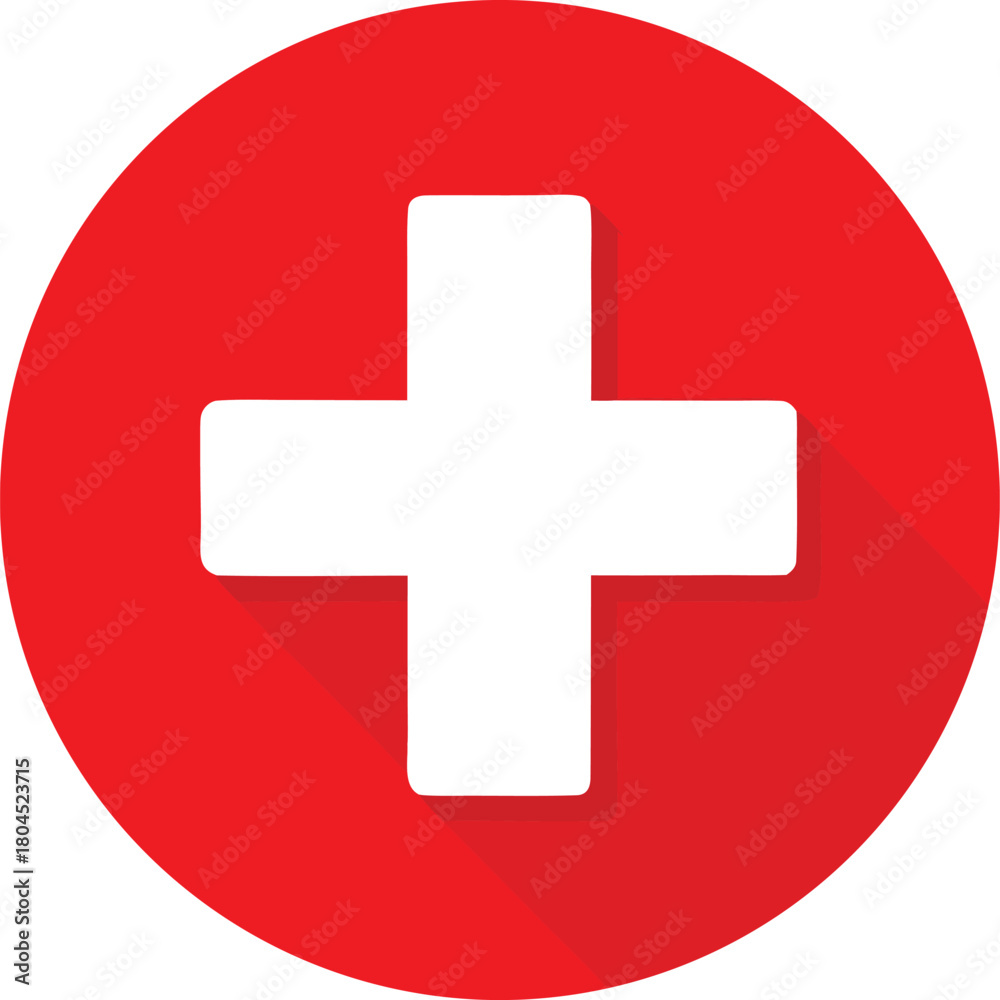 Fototapeta premium Red cross symbol flat design icon for medical and health aid