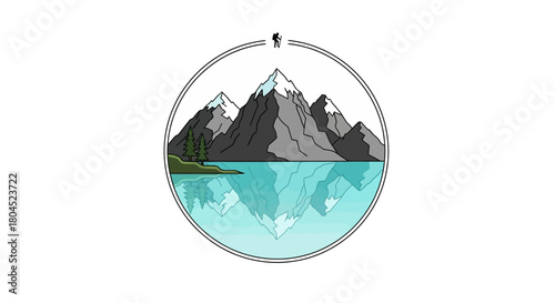 Minimalist Mountain Lake Reflection Illustration for Outdoor Adventure Designs