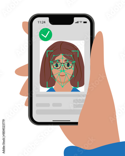 Verification ID Set is an illustration of Verification ID using system of face recognition and personal ID. The concept is take a photo by holding their own ID to get verified. Vector illustration.