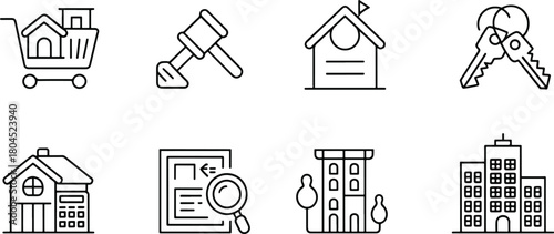 Real Estate Icon Set in Line Art Style