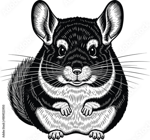 Chinchilla pet rodent cute animal drawing engraving vector illustration eps silhouette