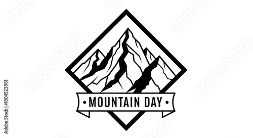 Mountain Day Logo Illustration Black and White Peak Design for Outdoor Events