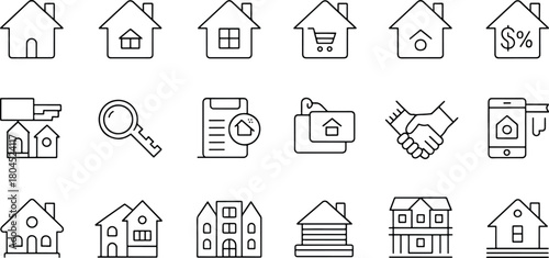 Real Estate Icons Collection Line Style Vector