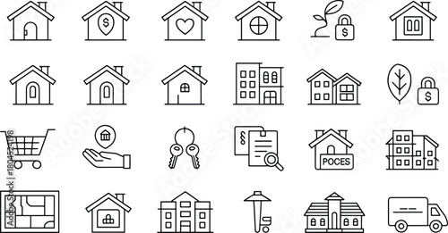 Real Estate and Property Line Icons Set