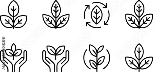 Set of eight plant leaf icons