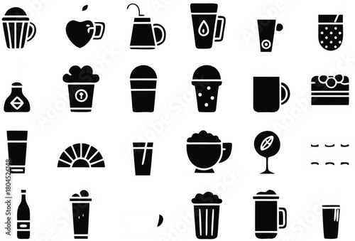 Collection of outline cafe, drink, and food icons, minimalist design