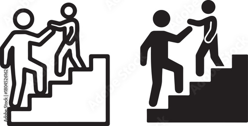 One person assisting another up stairs, symbolizing support and guidance. 