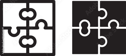 Jigsaw puzzle pieces icon representing problem-solving, teamwork, integration, strategy, solution, and connection in business and ideas isolated on white background, Vector, illustration