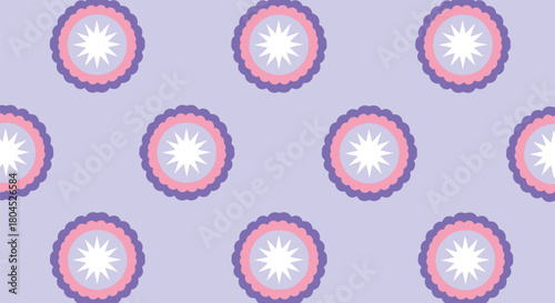 A seamless repeating pattern of stylized starbursts on a light purple background.