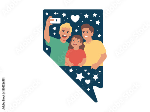 A loving family takes a selfie together against a backdrop of stars.