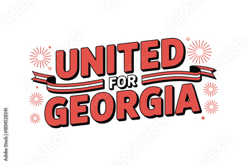 The text "United for Georgia" with a ribbon and fireworks is displayed.