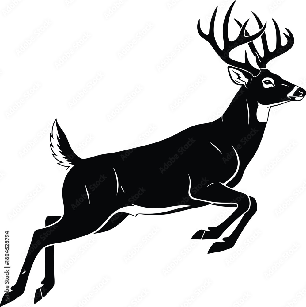 Fototapeta premium Black and white deer illustration leaping wildlife animal silhouette eps