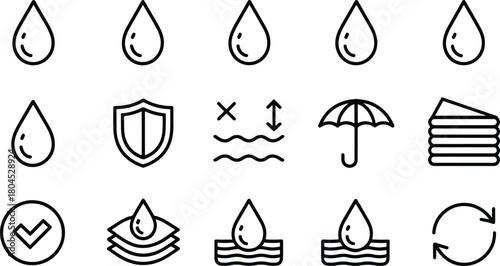 Waterproof and Protection Icon Set Graphic