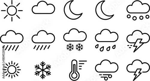 Weather Forecast Outline Icons Set Climate Elements