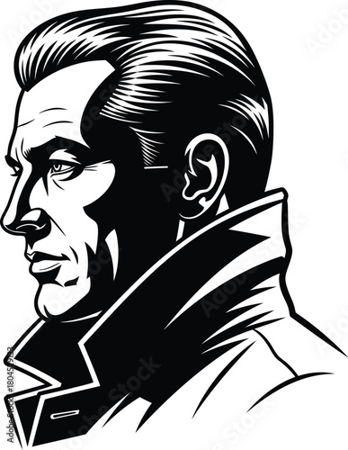 Man in overcoat black and white vector illustration profile view art eps silhouette