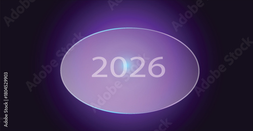 A glowing oval shape displays the number 2026, set against a dark purple background.