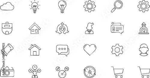 Delicate Line Icons Set A Collection of Essential UI Elements