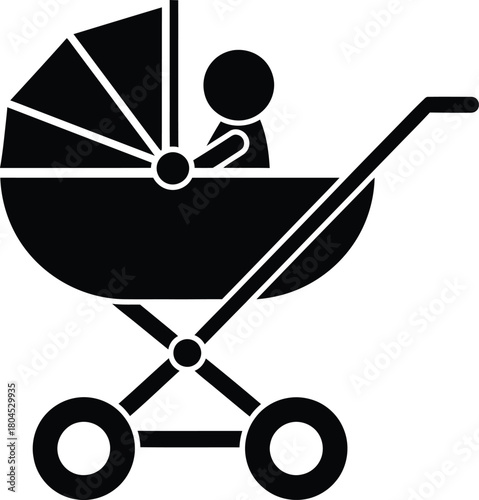Baby stroller vector icon illustration newborn pram carriage silhouette eps