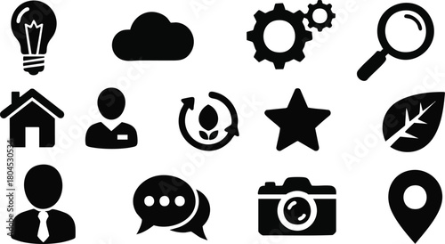 Essential Black and White Icon Set for Web and App Design