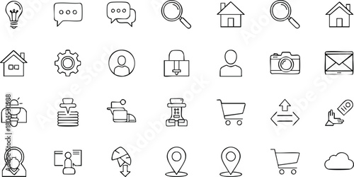 Collection of Minimalist Outline Icons on White Background