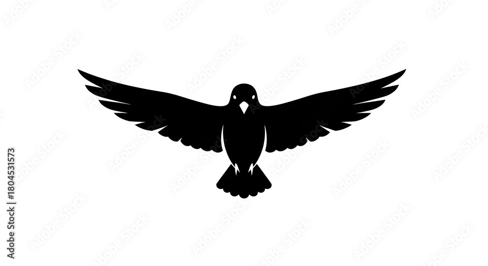 Fototapeta premium Black bird silhouette with outstretched wings, flying.