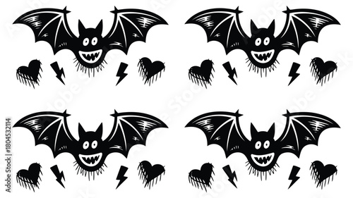 Edgy punk rock bat illustration with spiked wings featuring bold lines and a rebellious dark aesthetic suitable for t shirts and graphic designs
