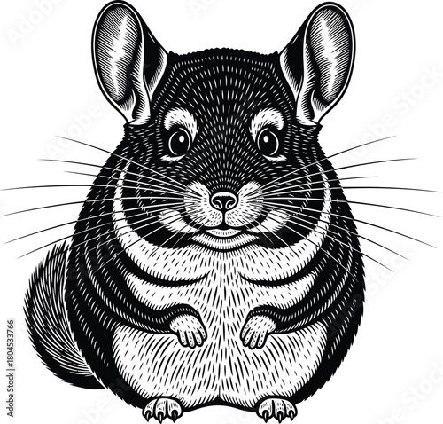 Detailed engraving of a cute chinchilla pet rodent animal illustration eps silhouette