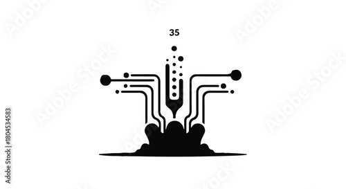 Abstract digital representation of technological innovation and growth with flowing lines and bubbles.