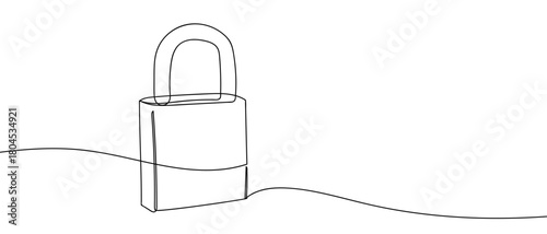 Padlock lock in one continuous line simple linear style. Editable stroke.