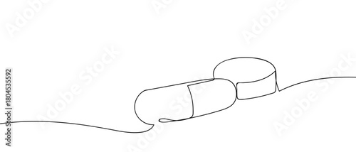 Two pills in one continuous line simple linear style. Editable stroke.
