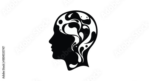 Abstract artistic silhouette of a human head filled with flowing ink-like shapes.