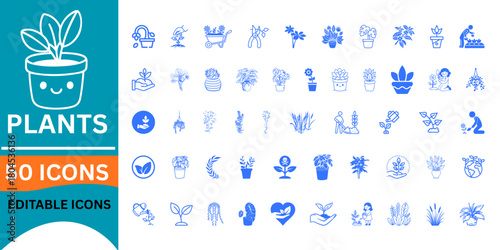 Unlock Your Green Thumb with these Plant Icons: 50 Editable Designs for Gardening, Botany, and Sustainable Living Projects originally in scalable vector graphics