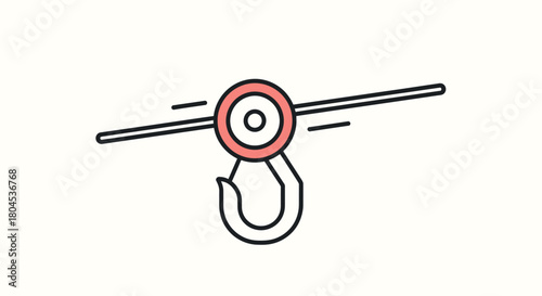 Simple illustration of a hook with a pulley system, suggesting lifting or pulling.