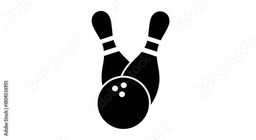Black and white bowling illustration featuring pins and a ball, ready to play.
