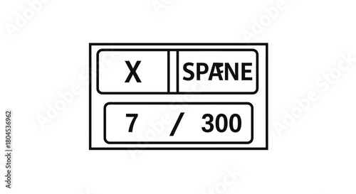 A graphic illustration of a label with "X" and "SPANE" on top, and "7/300" below.