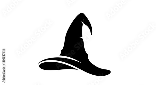Silhouette of a classic wizard's hat, isolated on a white background.