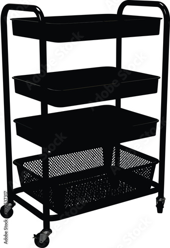 Shop rolling cart storage organizer utility cart with wheels black metal eps silhouette
