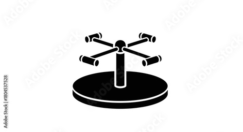 Black silhouette of a playground merry-go-round with six handles, isolated on a white background.