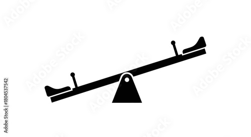 A black silhouette of a see-saw with seats on either end, balanced on a triangular base.