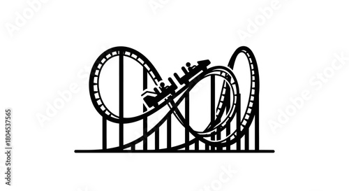 Rollercoaster car with passengers going through loops and curves on a track.