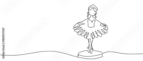 Ballet dancing doll in one continuous line simple linear style. Editable stroke.